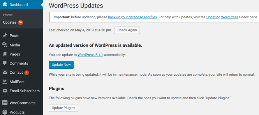 wordpress maintenance update wordpress
